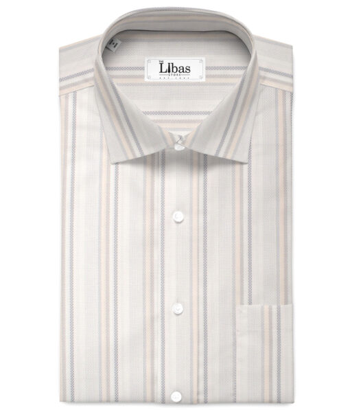 Reid & Taylor  Giza Cotton Striped Shirting Fabric (White & Peach)