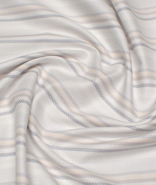 Reid & Taylor  Giza Cotton Striped Shirting Fabric (White & Peach)