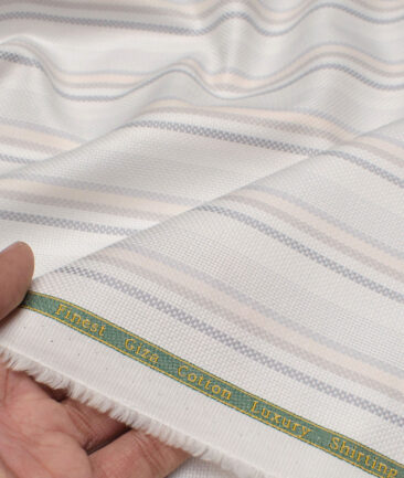 Reid & Taylor  Giza Cotton Striped Shirting Fabric (White & Peach)