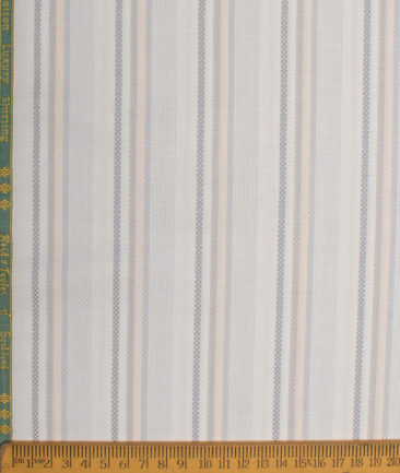 Reid & Taylor  Giza Cotton Striped Shirting Fabric (White & Peach)