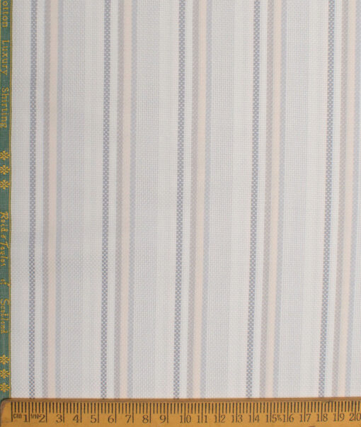 Reid & Taylor  Giza Cotton Striped Shirting Fabric (White & Peach)