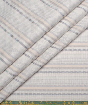 Reid & Taylor  Giza Cotton Striped Shirting Fabric (White & Peach)