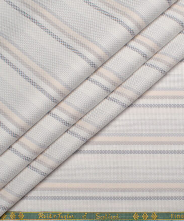 Reid & Taylor  Giza Cotton Striped Shirting Fabric (White & Peach)