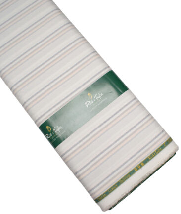 Reid & Taylor  Giza Cotton Striped Shirting Fabric (White & Peach)