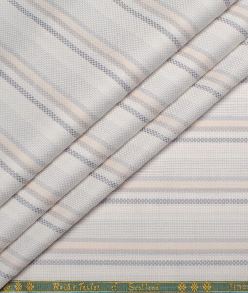 Reid & Taylor  Giza Cotton Striped Shirting Fabric (White & Peach)