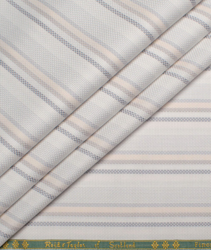 Reid & Taylor  Giza Cotton Striped Shirting Fabric (White & Peach)