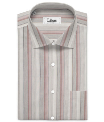 Reid & Taylor  Giza Cotton Striped Shirting Fabric (White & Pink)