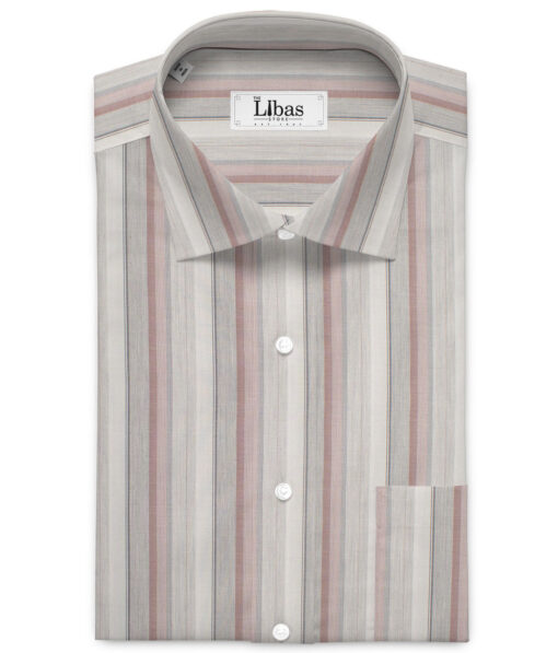 Reid & Taylor  Giza Cotton Striped Shirting Fabric (White & Pink)