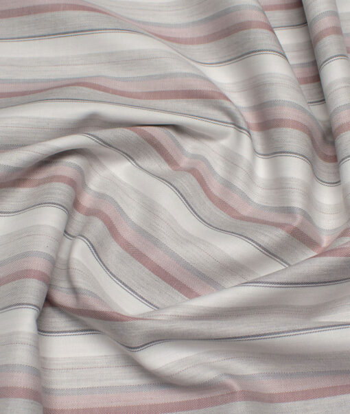 Reid & Taylor  Giza Cotton Striped Shirting Fabric (White & Pink)