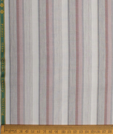 Reid & Taylor  Giza Cotton Striped Shirting Fabric (White & Pink)