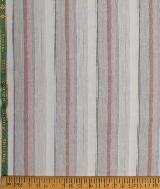 Reid & Taylor  Giza Cotton Striped Shirting Fabric (White & Pink)