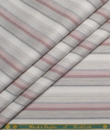Reid & Taylor  Giza Cotton Striped Shirting Fabric (White & Pink)