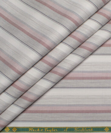 Reid & Taylor  Giza Cotton Striped Shirting Fabric (White & Pink)