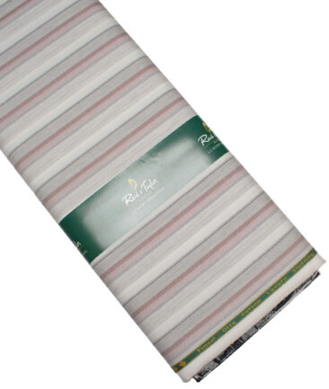 Reid & Taylor  Giza Cotton Striped Shirting Fabric (White & Pink)