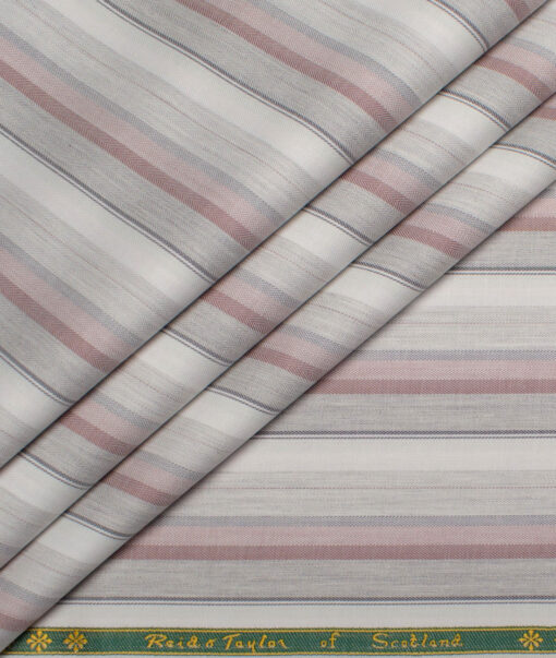 Reid & Taylor  Giza Cotton Striped Shirting Fabric (White & Pink)