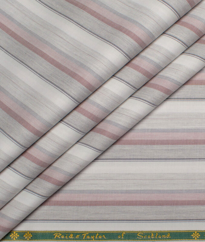 Reid & Taylor  Giza Cotton Striped Shirting Fabric (White & Pink)