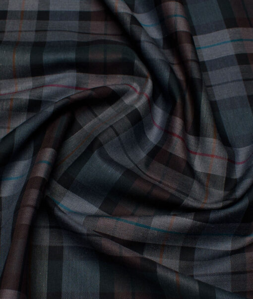 Reid & Taylor  Giza Cotton Checks Shirting Fabric (Grey & Black)