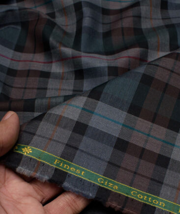 Reid & Taylor  Giza Cotton Checks Shirting Fabric (Grey & Black)