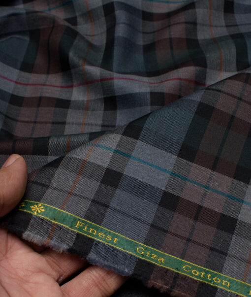Reid & Taylor  Giza Cotton Checks Shirting Fabric (Grey & Black)