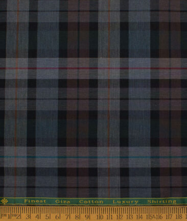 Reid & Taylor  Giza Cotton Checks Shirting Fabric (Grey & Black)