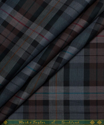 Reid & Taylor  Giza Cotton Checks Shirting Fabric (Grey & Black)