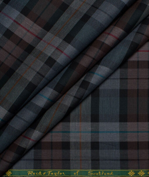 Reid & Taylor  Giza Cotton Checks Shirting Fabric (Grey & Black)
