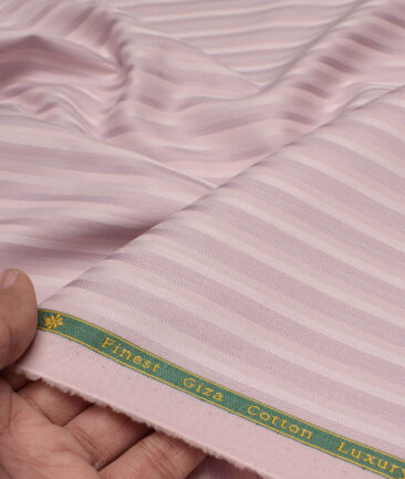 Reid & Taylor  Giza Cotton Striped Shirting Fabric (Pink)