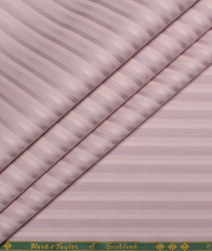 Reid & Taylor  Giza Cotton Striped Shirting Fabric (Pink)