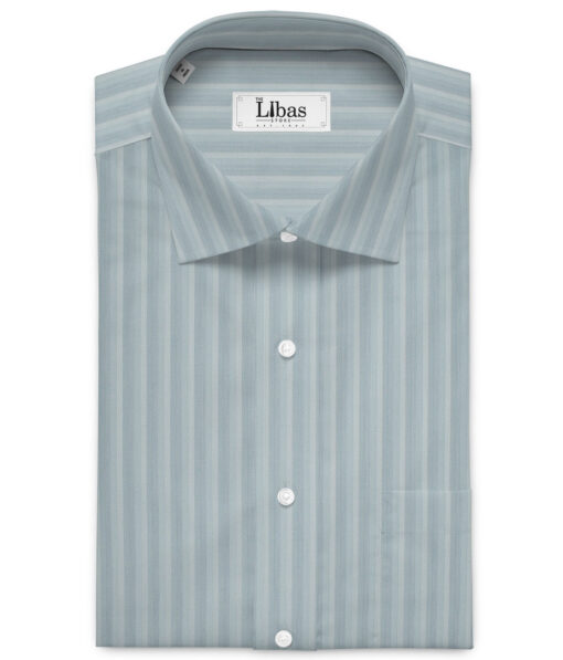 Reid & Taylor  Giza Cotton Striped Shirting Fabric (Pale Aqua Green)