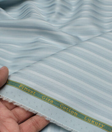 Reid & Taylor  Giza Cotton Striped Shirting Fabric (Pale Aqua Green)