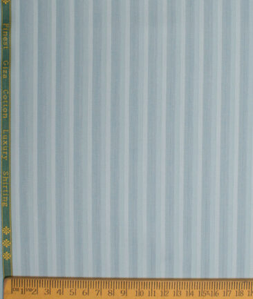 Reid & Taylor  Giza Cotton Striped Shirting Fabric (Pale Aqua Green)