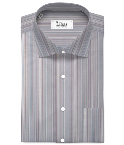 Reid & Taylor  Giza Cotton Striped Shirting Fabric (Silver Grey)