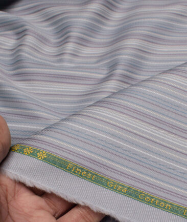 Reid & Taylor  Giza Cotton Striped Shirting Fabric (Silver Grey)