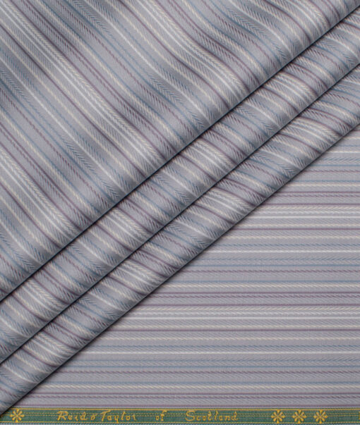 Reid & Taylor  Giza Cotton Striped Shirting Fabric (Silver Grey)