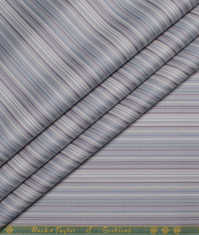 Reid & Taylor  Giza Cotton Striped Shirting Fabric (Silver Grey)