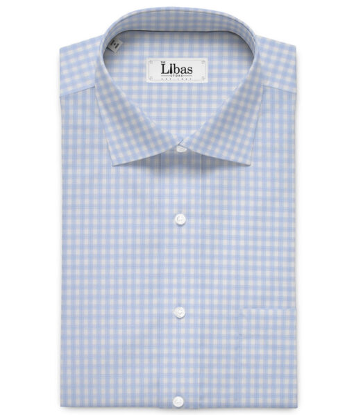 Reid & Taylor  Giza Cotton Checks Shirting Fabric (White & Blue)