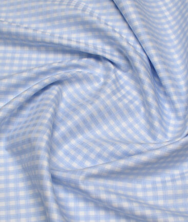 Reid & Taylor  Giza Cotton Checks Shirting Fabric (White & Blue)
