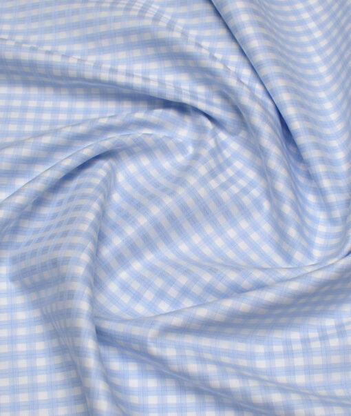 Reid & Taylor  Giza Cotton Checks Shirting Fabric (White & Blue)