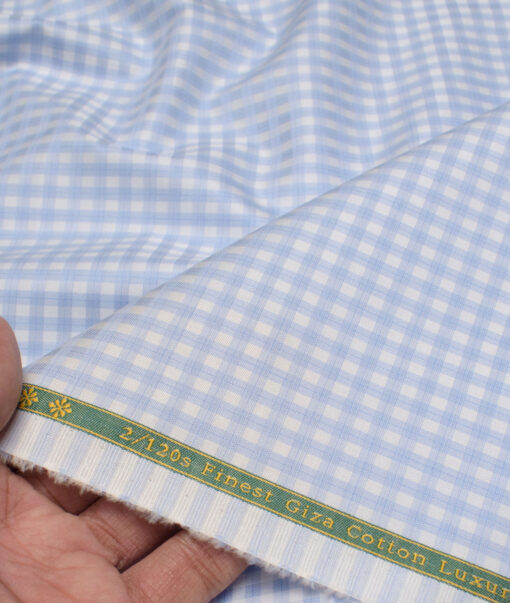 Reid & Taylor  Giza Cotton Checks Shirting Fabric (White & Blue)