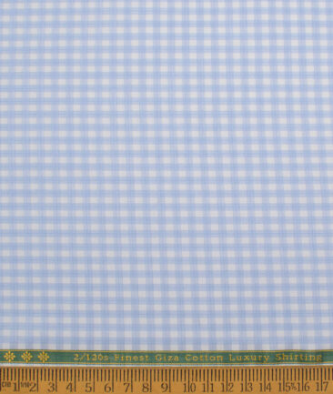 Reid & Taylor  Giza Cotton Checks Shirting Fabric (White & Blue)