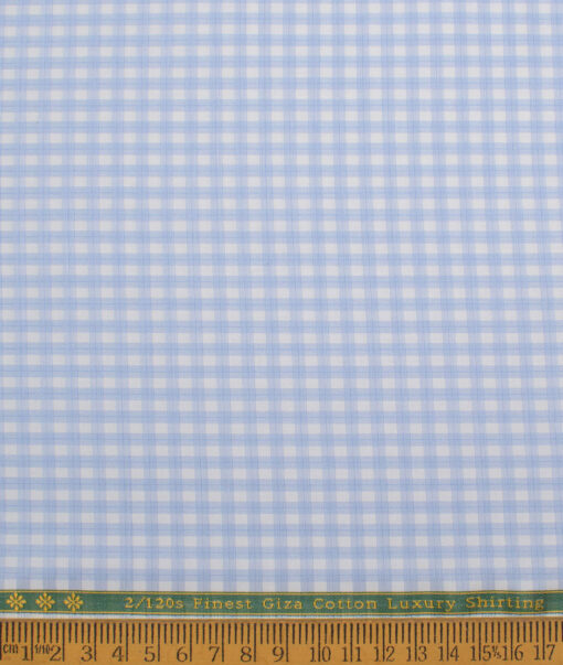 Reid & Taylor  Giza Cotton Checks Shirting Fabric (White & Blue)