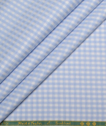 Reid & Taylor  Giza Cotton Checks Shirting Fabric (White & Blue)