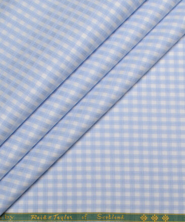 Reid & Taylor  Giza Cotton Checks Shirting Fabric (White & Blue)