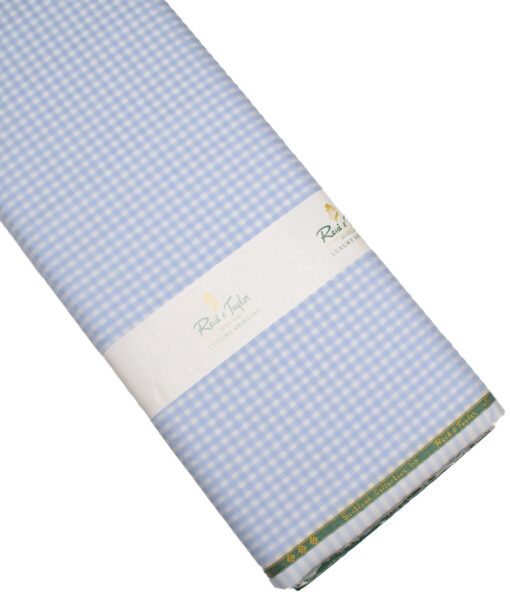 Reid & Taylor  Giza Cotton Checks Shirting Fabric (White & Blue)