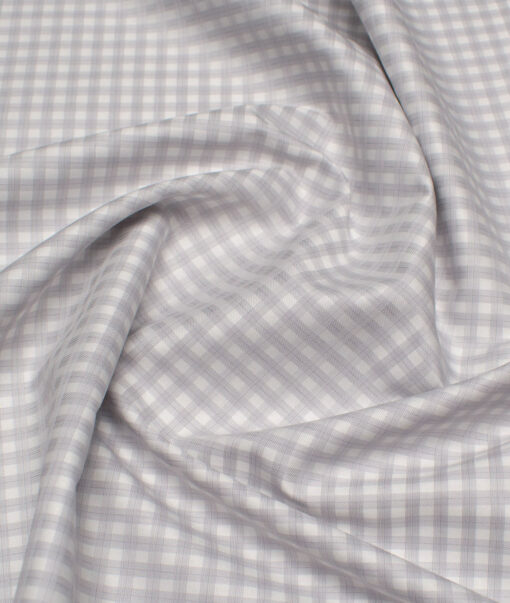 Reid & Taylor  Giza Cotton Checks Shirting Fabric (White & Grey)