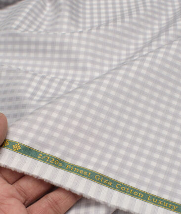 Reid & Taylor  Giza Cotton Checks Shirting Fabric (White & Grey)
