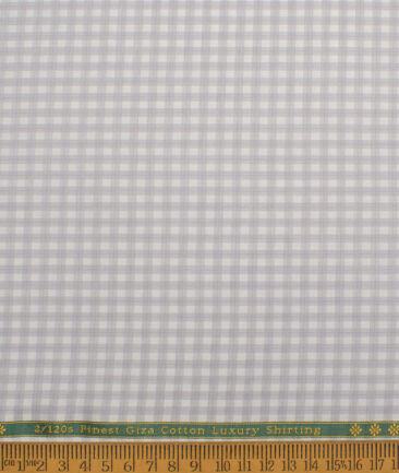 Reid & Taylor  Giza Cotton Checks Shirting Fabric (White & Grey)