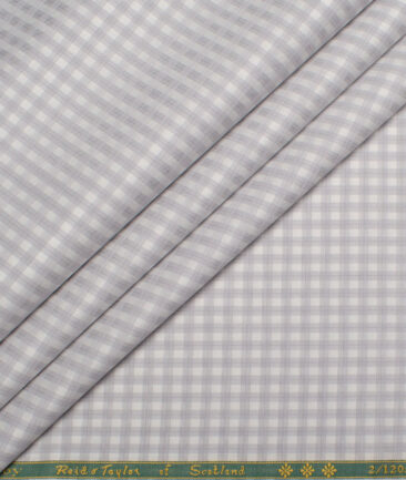 Reid & Taylor  Giza Cotton Checks Shirting Fabric (White & Grey)