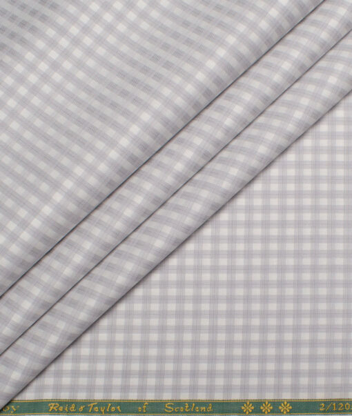 Reid & Taylor  Giza Cotton Checks Shirting Fabric (White & Grey)