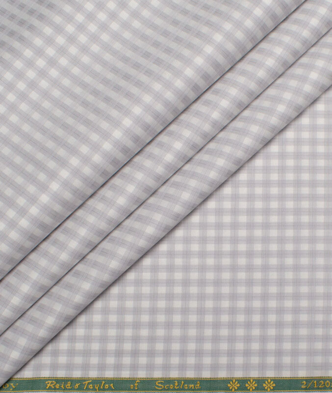 Reid & Taylor  Giza Cotton Checks Shirting Fabric (White & Grey)
